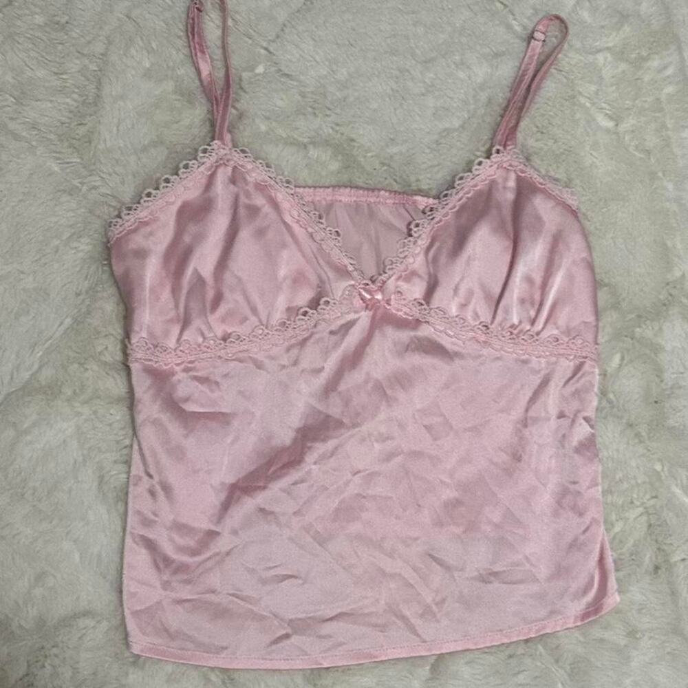 Pink satin lace trim cami